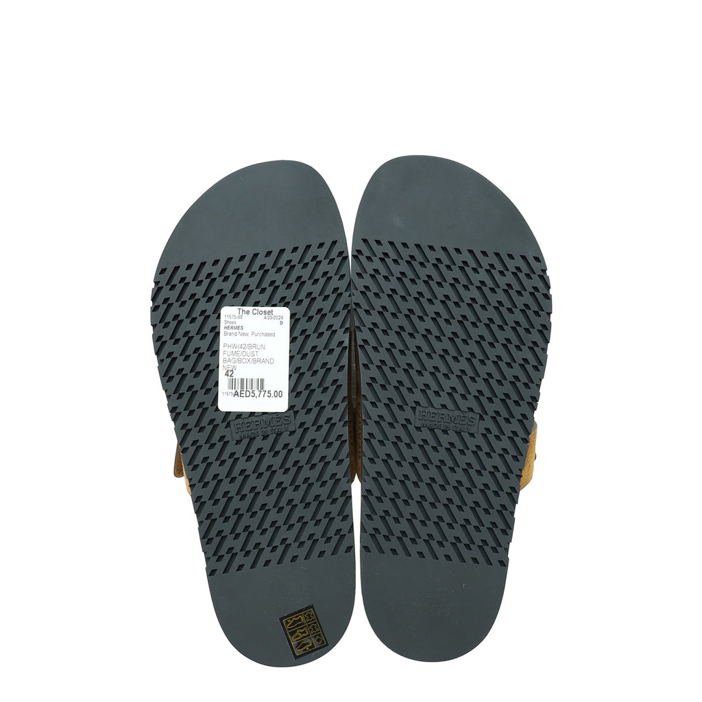 Hermes Brun Fume Suede Goatskin Chypre Sandal 42