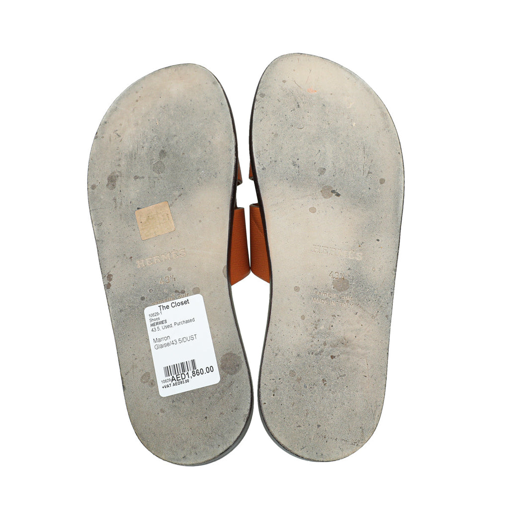 Hermes Marron Glaise Izmir Chevre Liegee Sandal 43.5