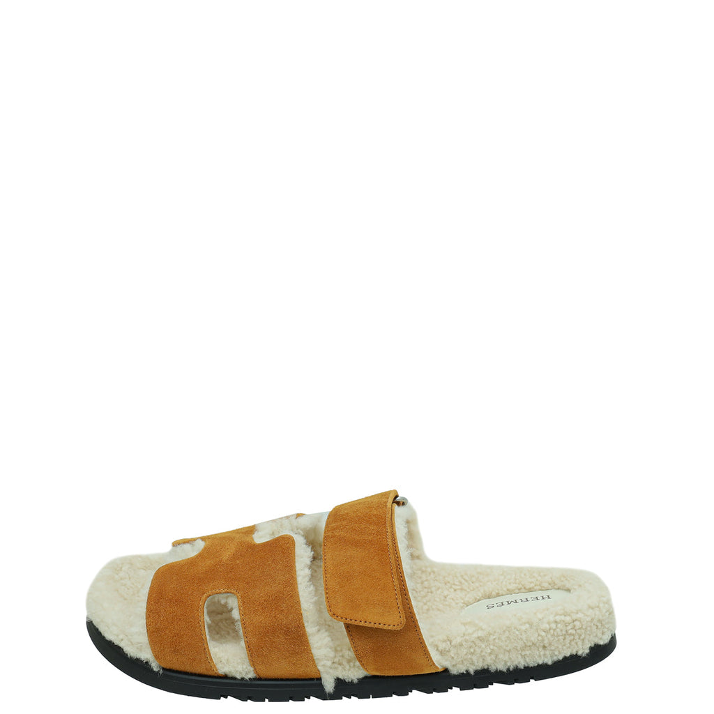 Hermes Bicolor Suede Shearling Chypre Sandals 43