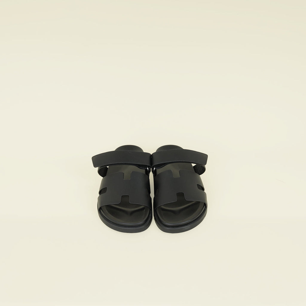 Hermes Noir Chypre Sandals 44.5