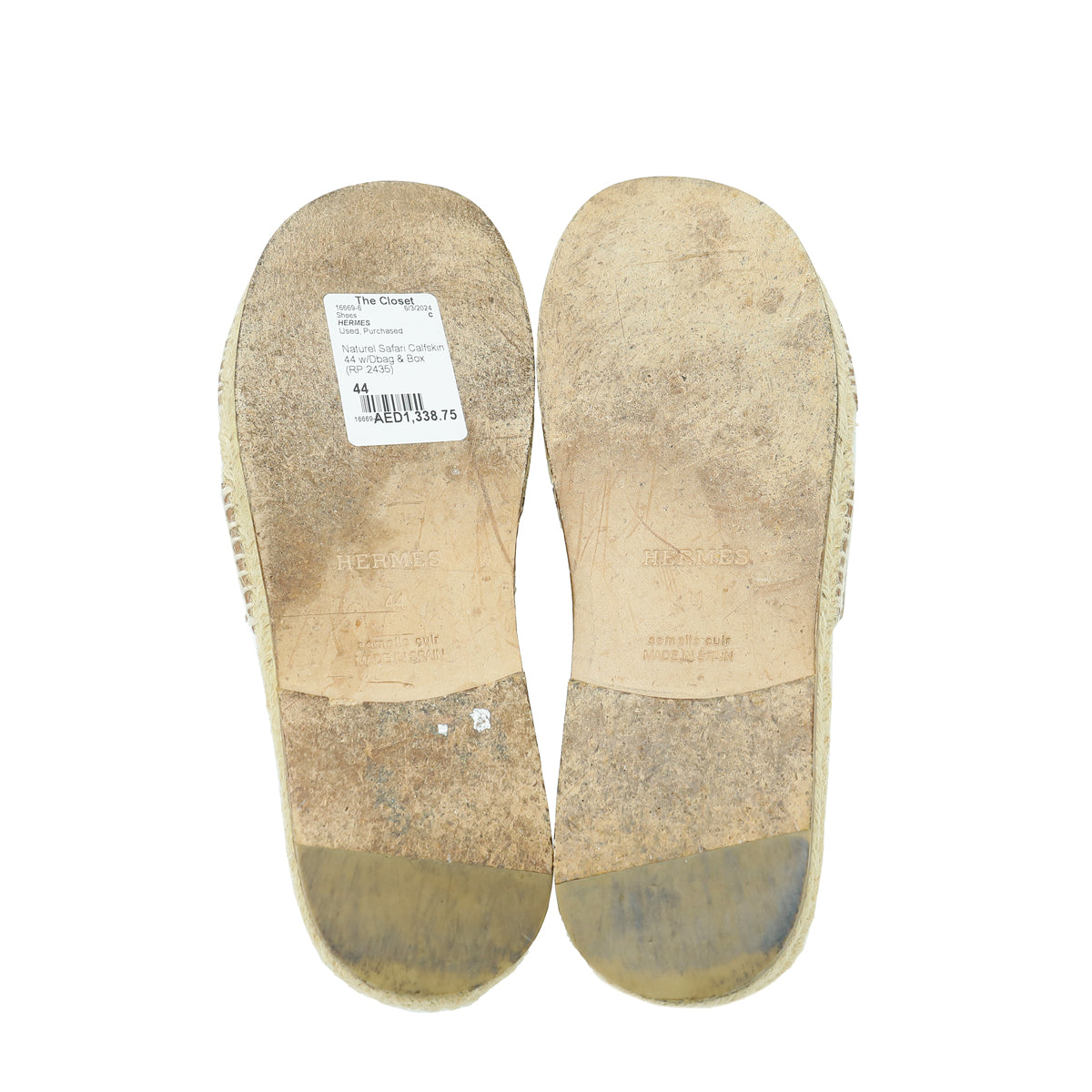 Hermes Naturel Safari Antigua Espadrille 44