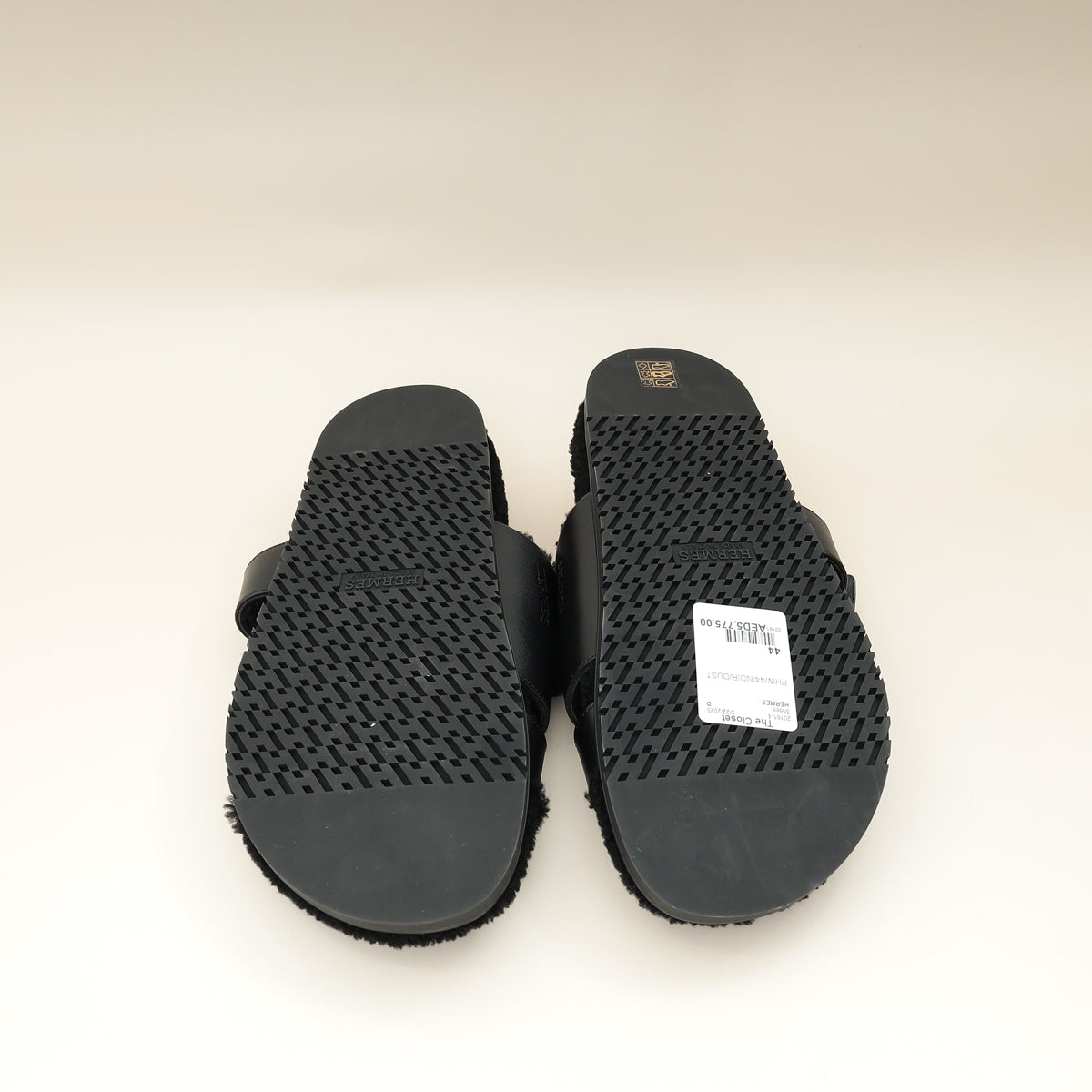 Hermes Noir Chypre With Shearling Sandal 44