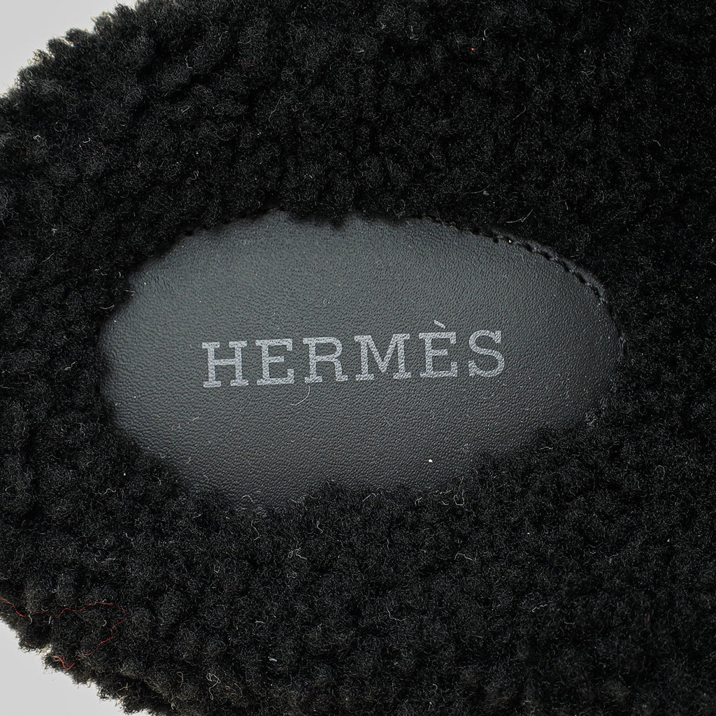 Hermes Noir Chypre With Shearling Sandal 44