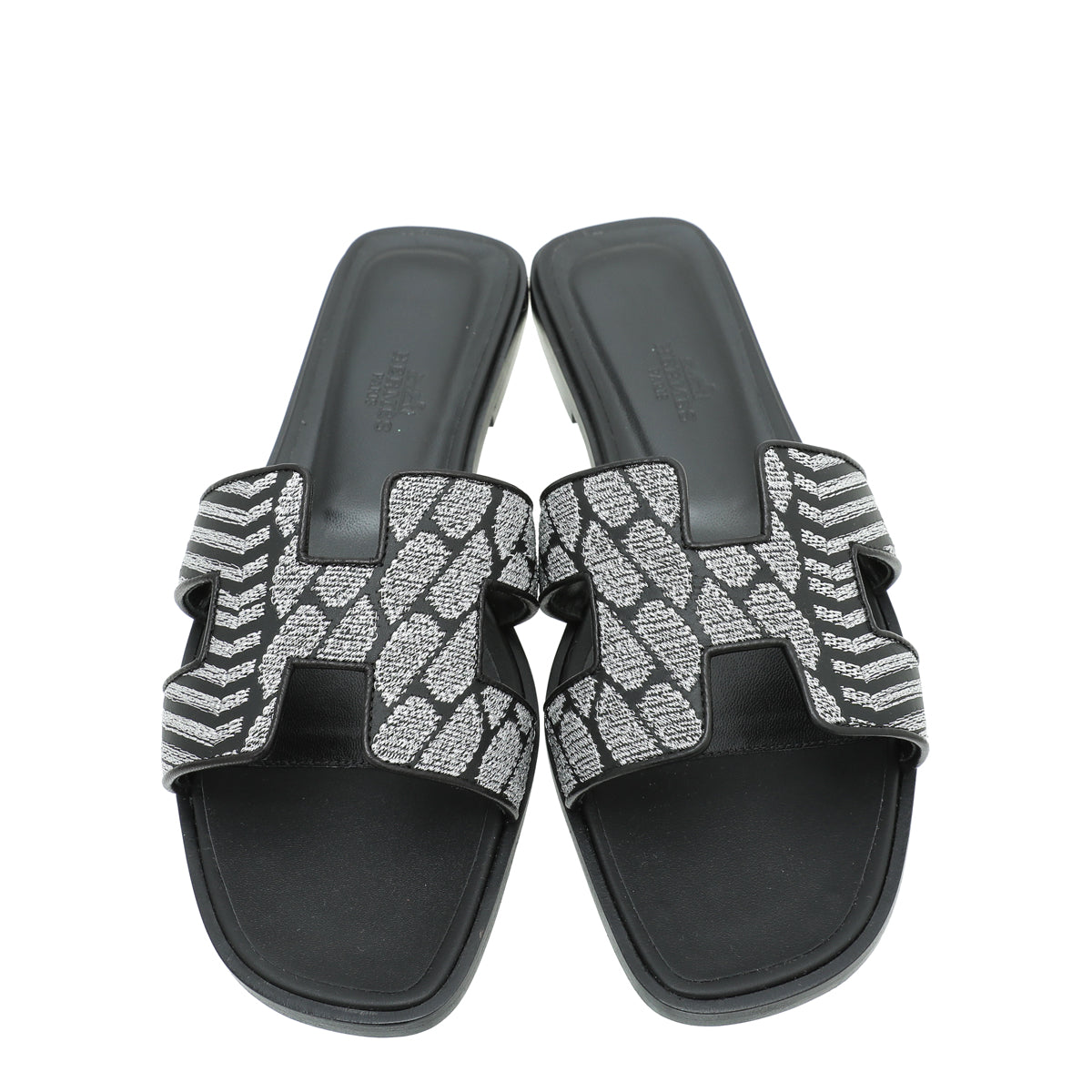 Hermes Bicolor Oran Veau Bride Embroidered Sandal 37