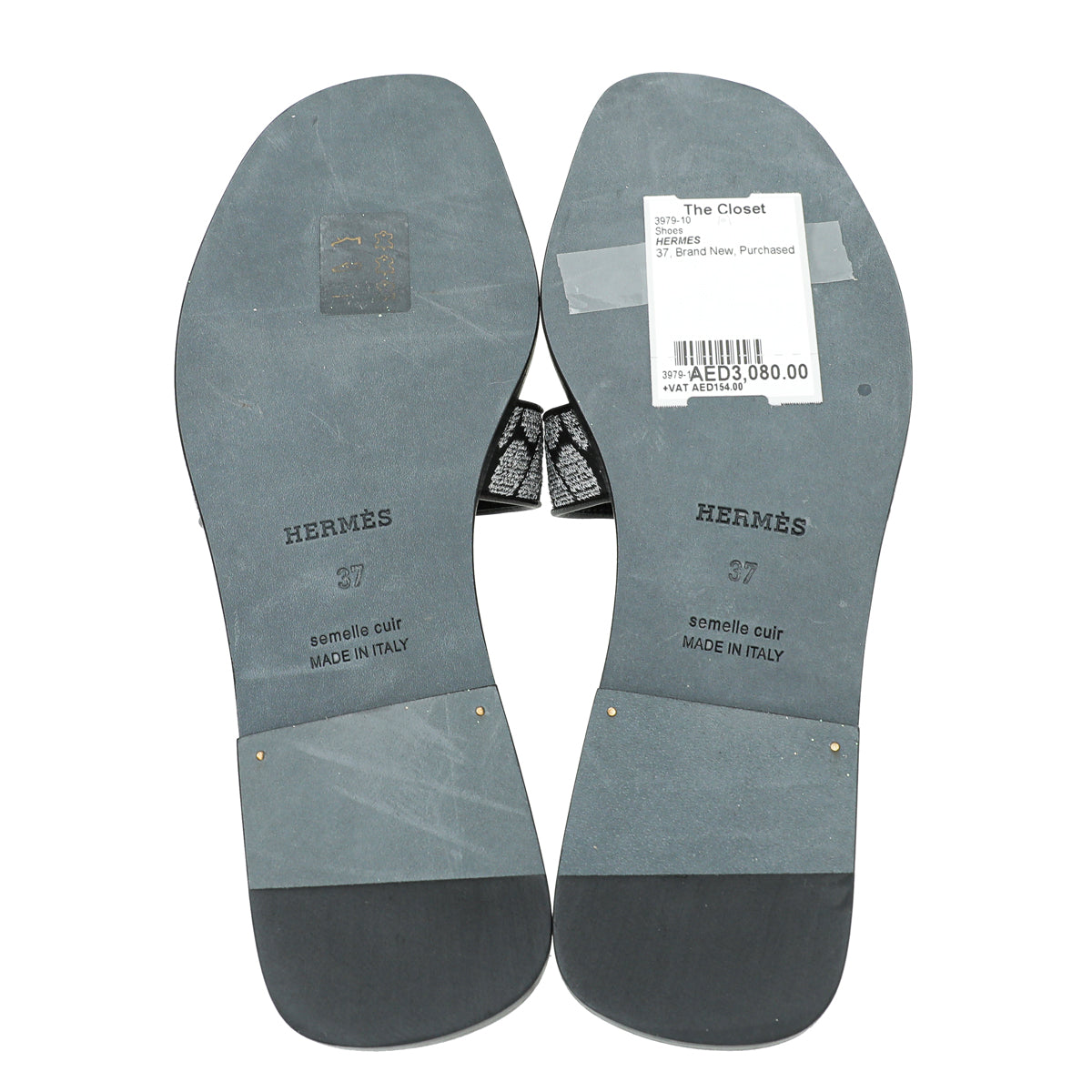 Hermes Bicolor Oran Veau Bride Embroidered Sandal 37