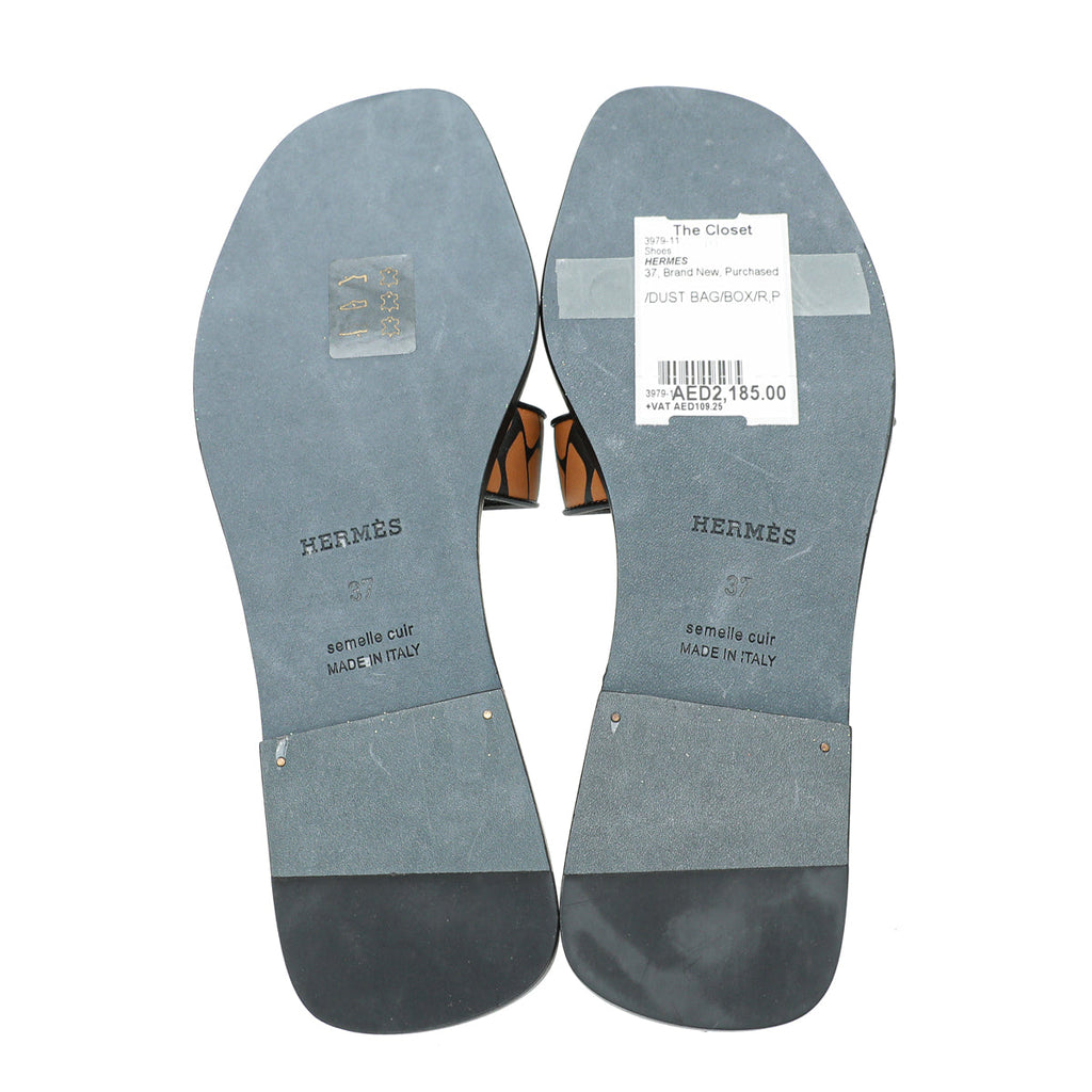 Hermes Bicolor Oran Printed Veau Imprime Sandal 37