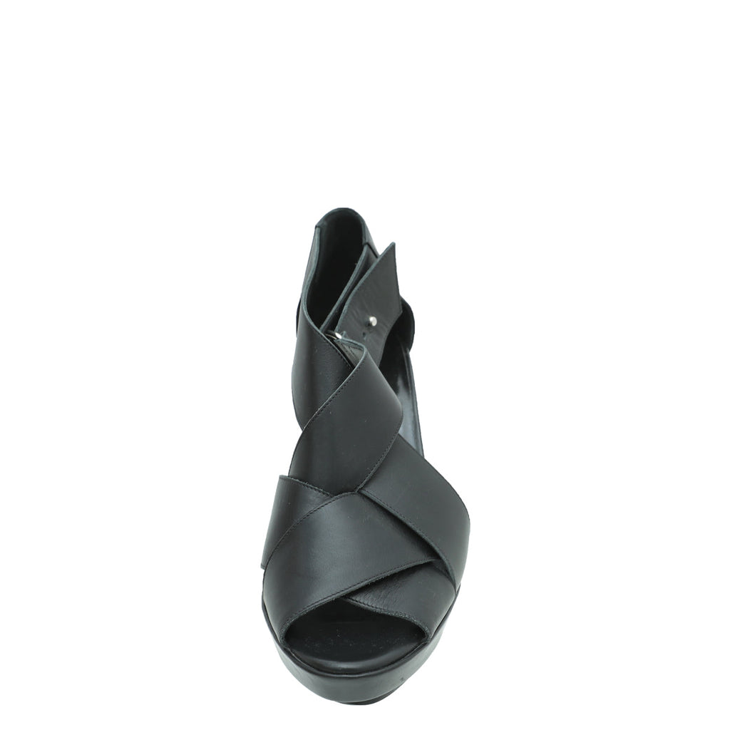 Hermes Noir Cross Strappy Platform Sandal 38.5