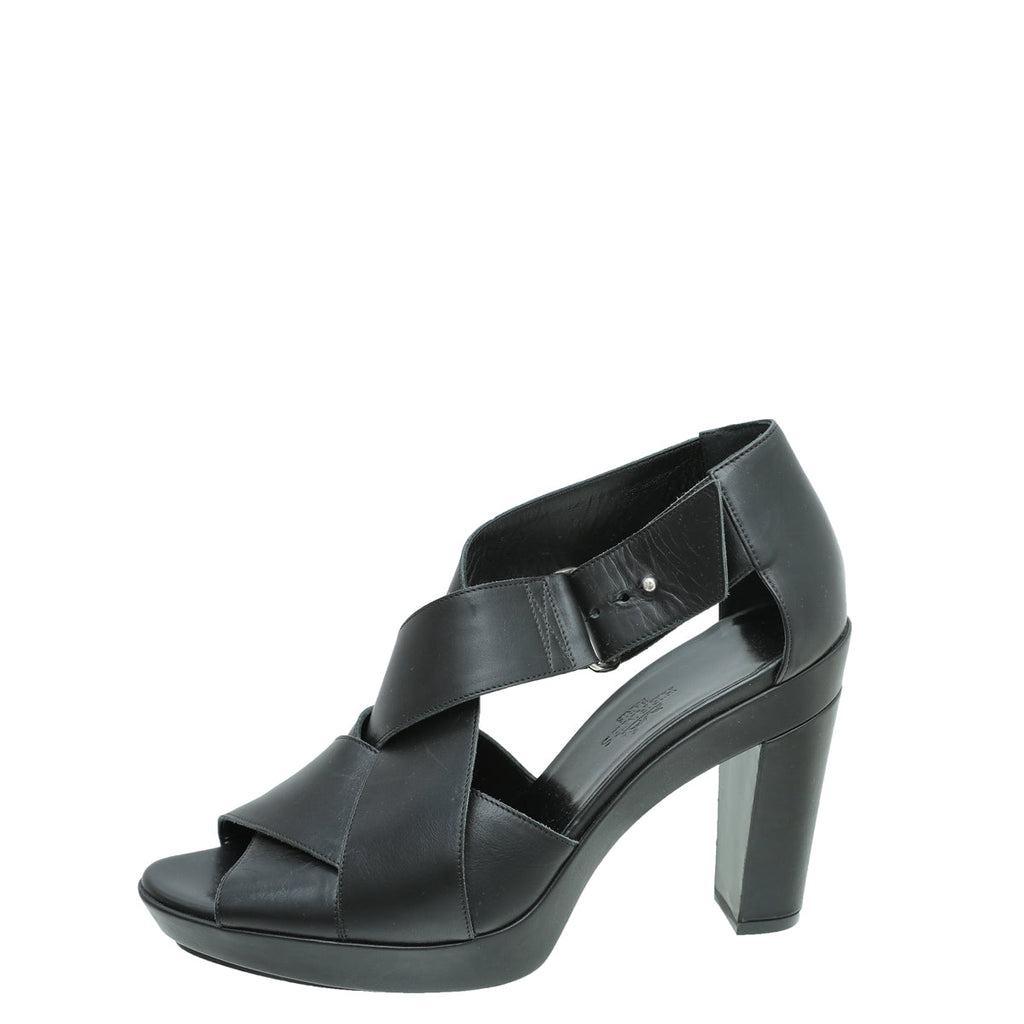 Hermes Noir Cross Strappy Platform Sandal 38.5