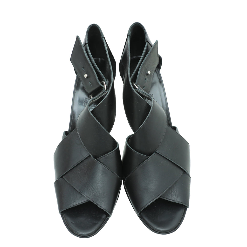 Hermes Noir Cross Strappy Platform Sandal 38.5