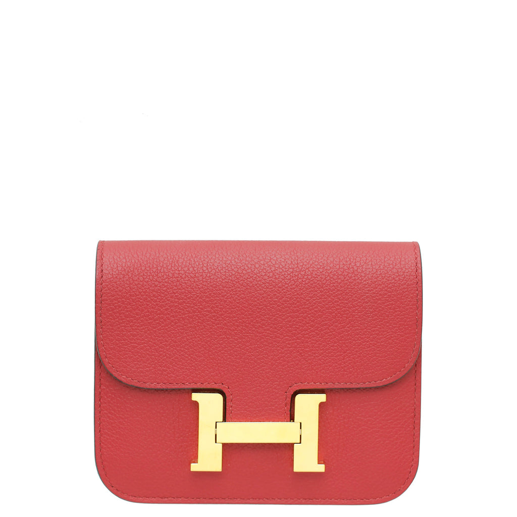 Hermes Rouge H Constance Evercolor Slim Wallet