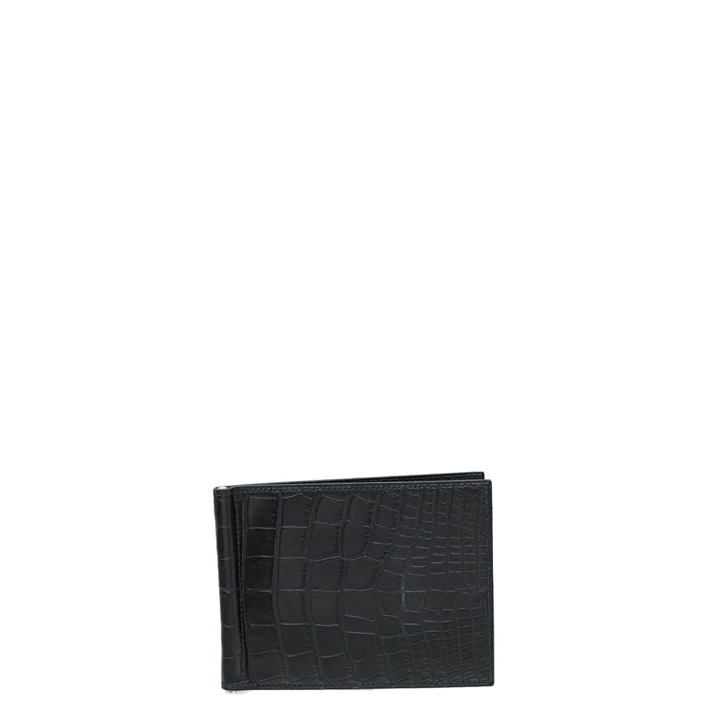 Hermes Noir Alligator Poker Mississippiensis Compact Wallet