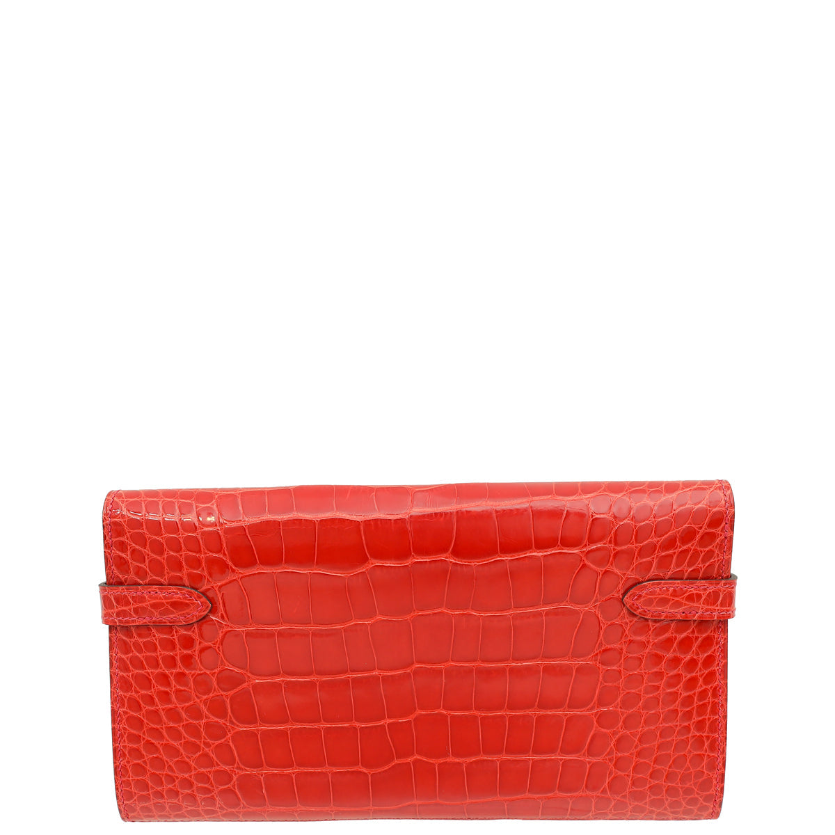 Hermes Geranium Shiny Alligator Kelly Longue Wallet