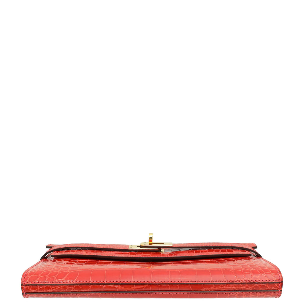 Hermes Geranium Shiny Alligator Kelly Longue Wallet