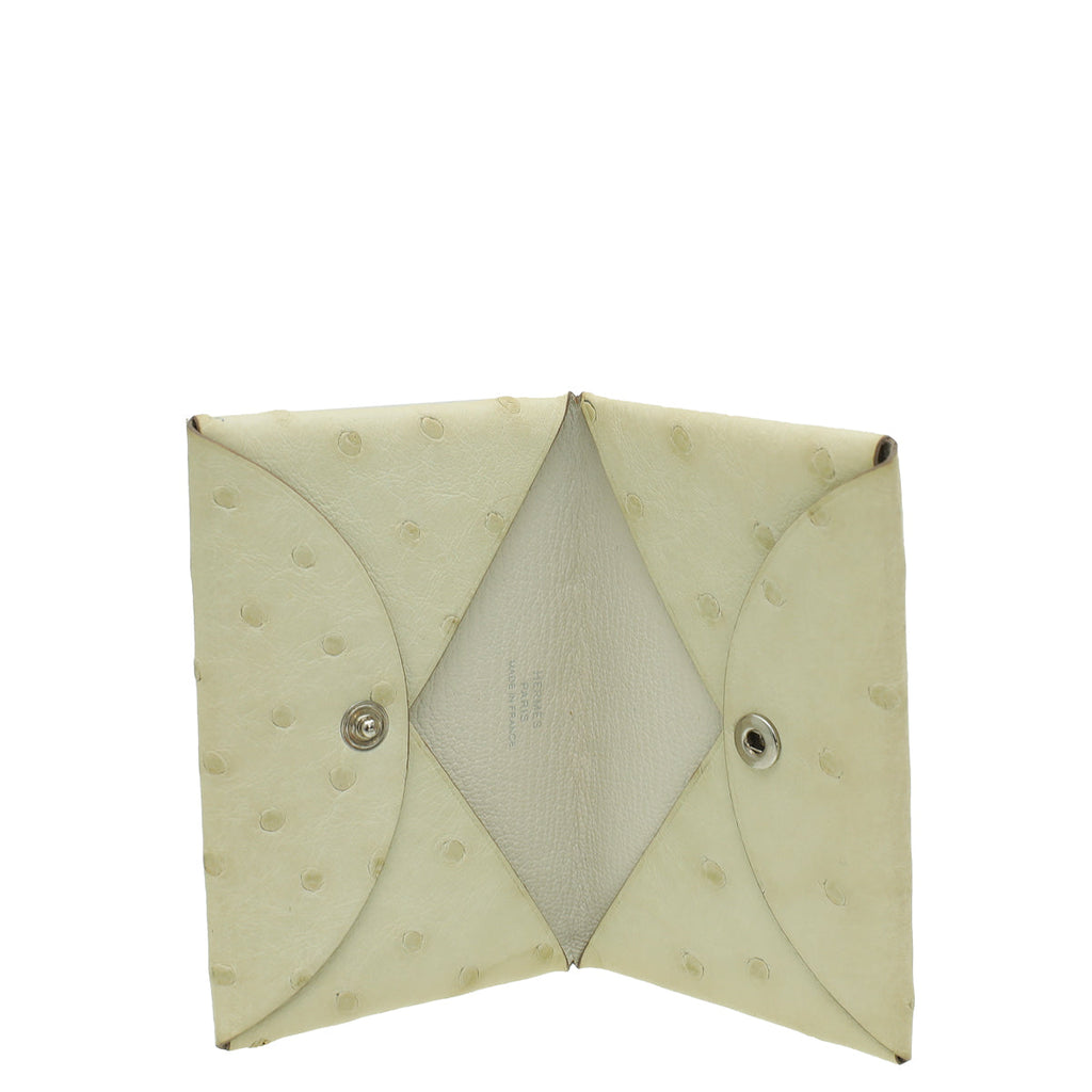Hermes Parchemin Ostrich Calvi Card Holder