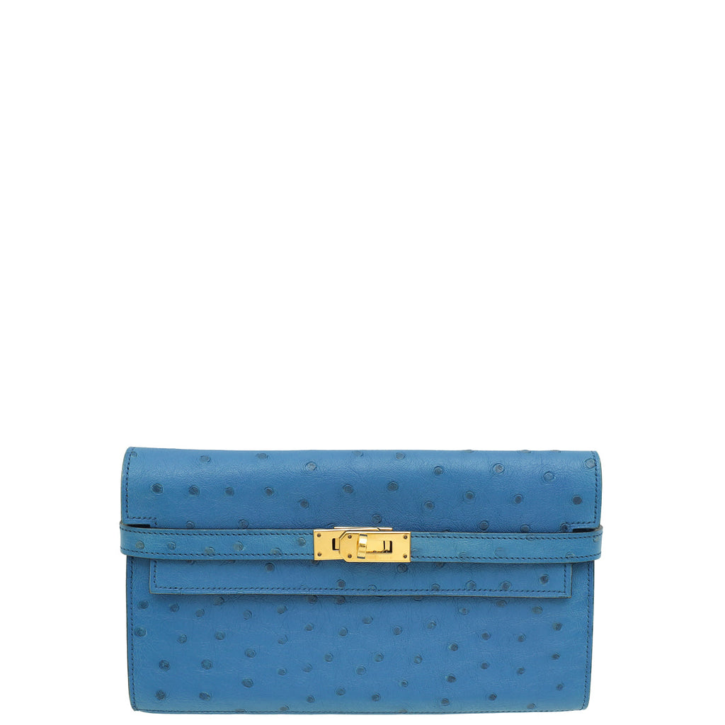 Hermes Bleuet Ostrich Kelly Classic Wallet