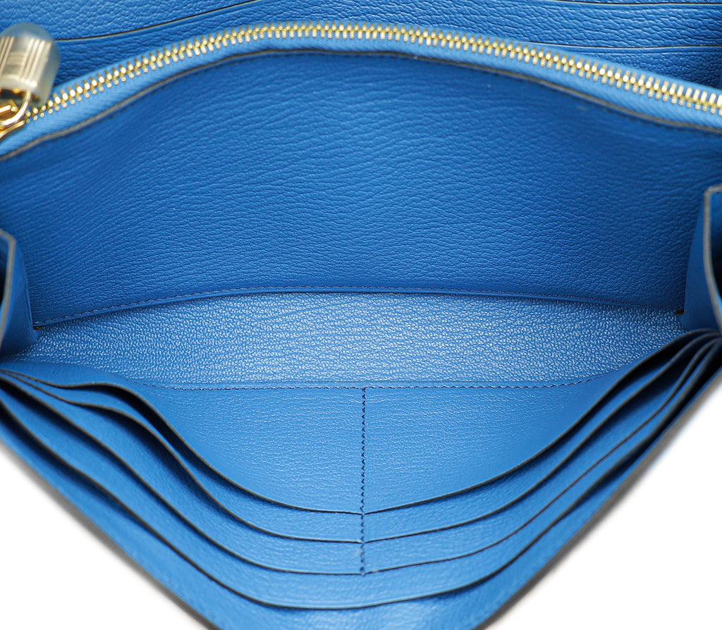 Hermes Bleuet Ostrich Kelly Classic Wallet
