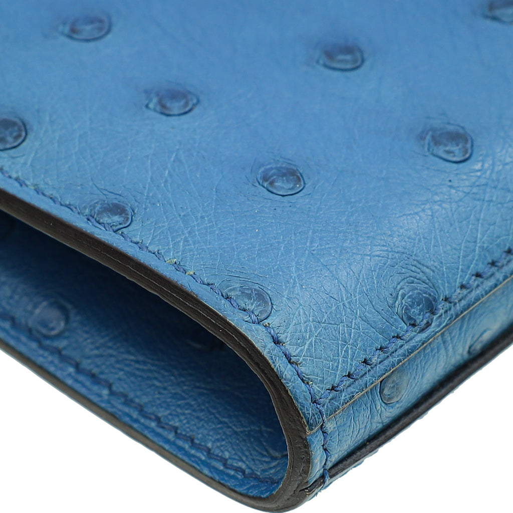 Hermes Bleuet Ostrich Kelly Classic Wallet