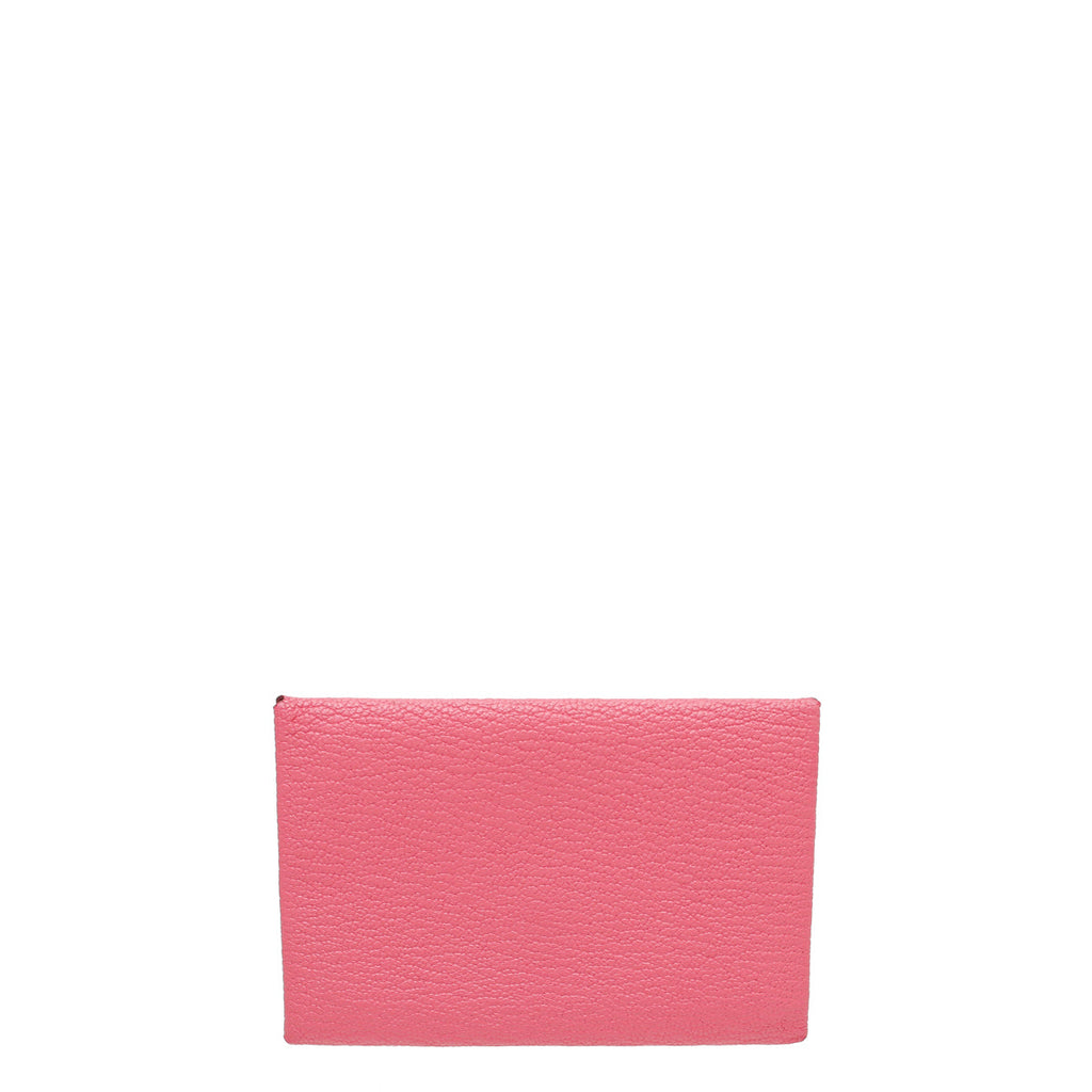 Hermes Rose Azalee Chevre Mysore Calvi Card Holder