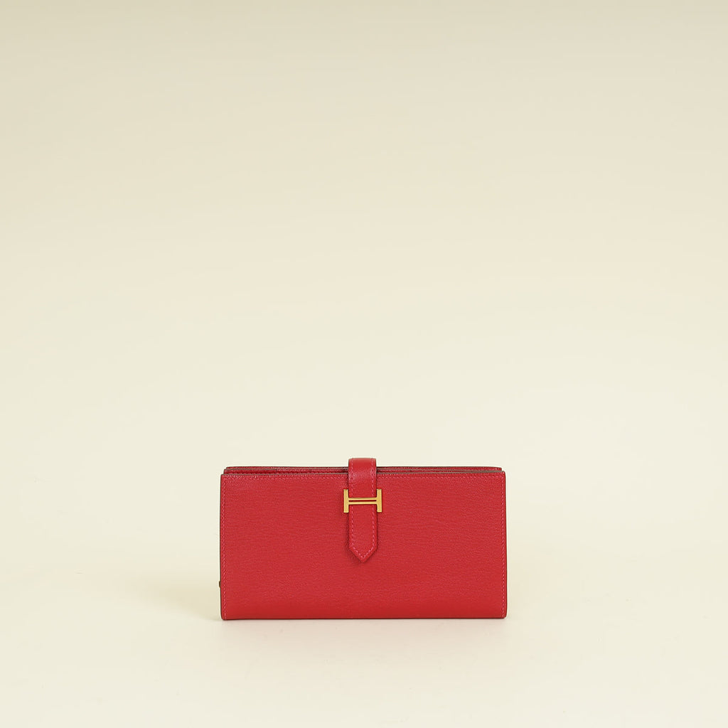 Hermes Rouge Grenate Mysore Goatskin Bearn Wallet