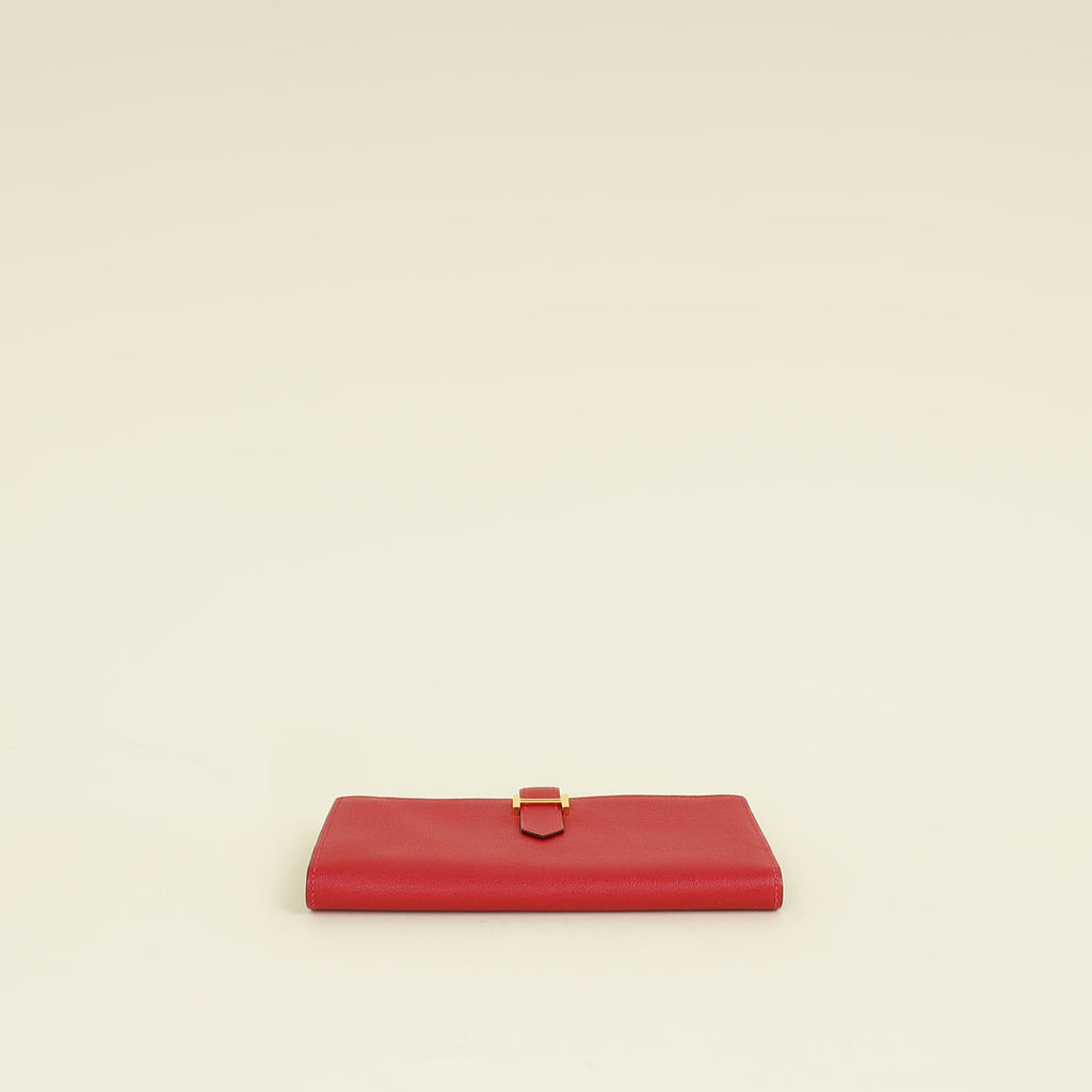 Hermes Rouge Grenate Mysore Goatskin Bearn Wallet