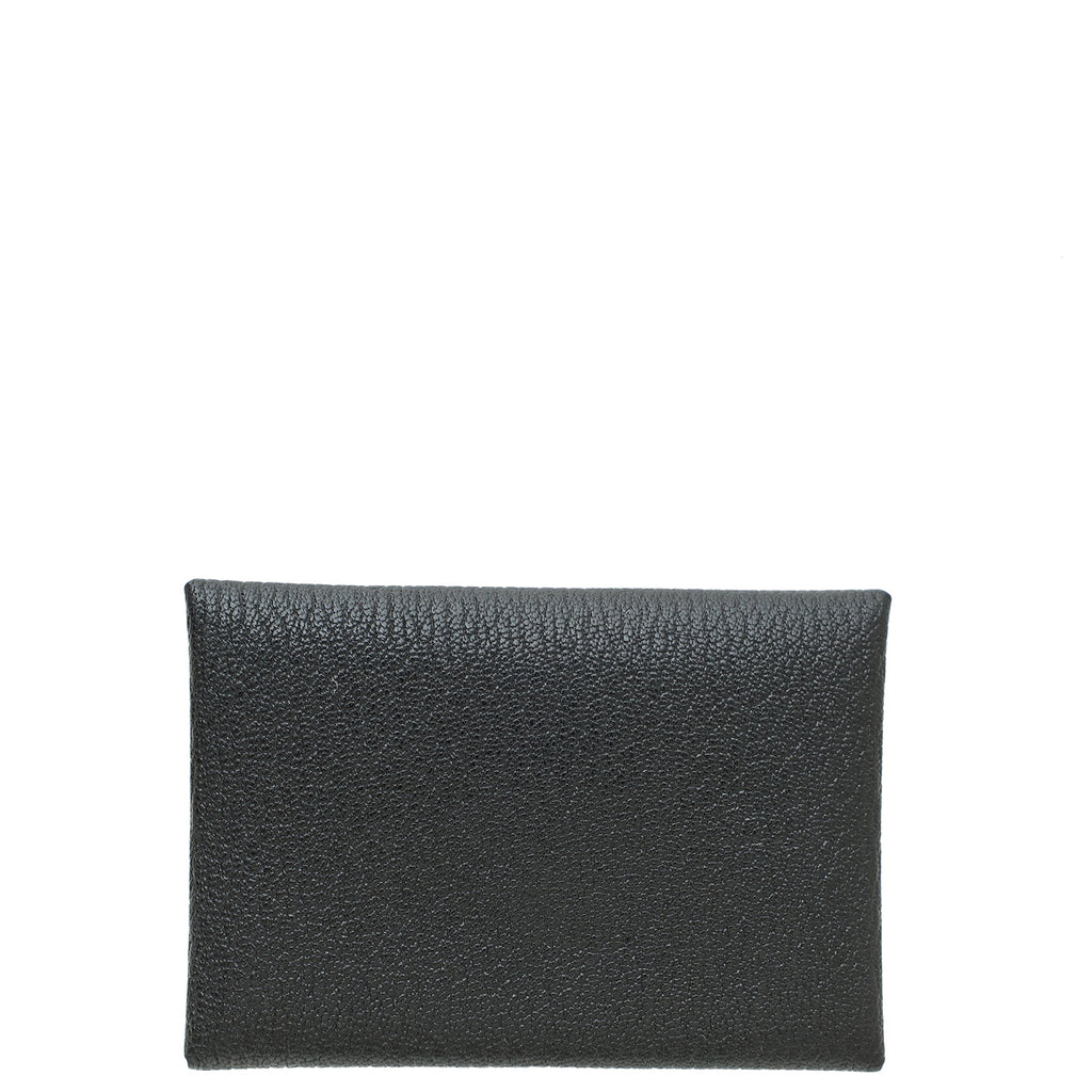 Hermes Noir Calvi Duo Compact Mysore Goatskin Card Holder