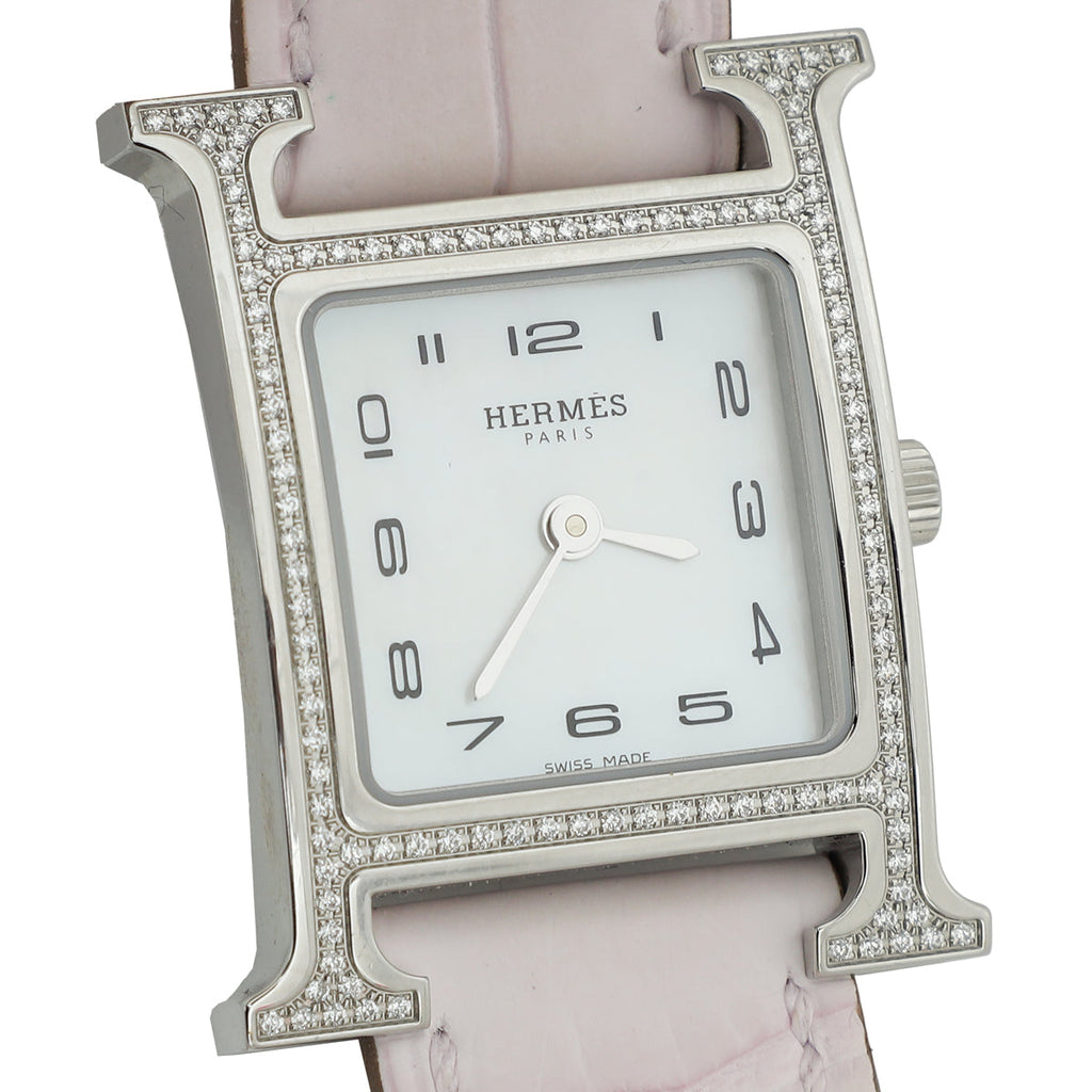 Hermes Stainless Steel Heure H Diamond Small Model 25mm Watch