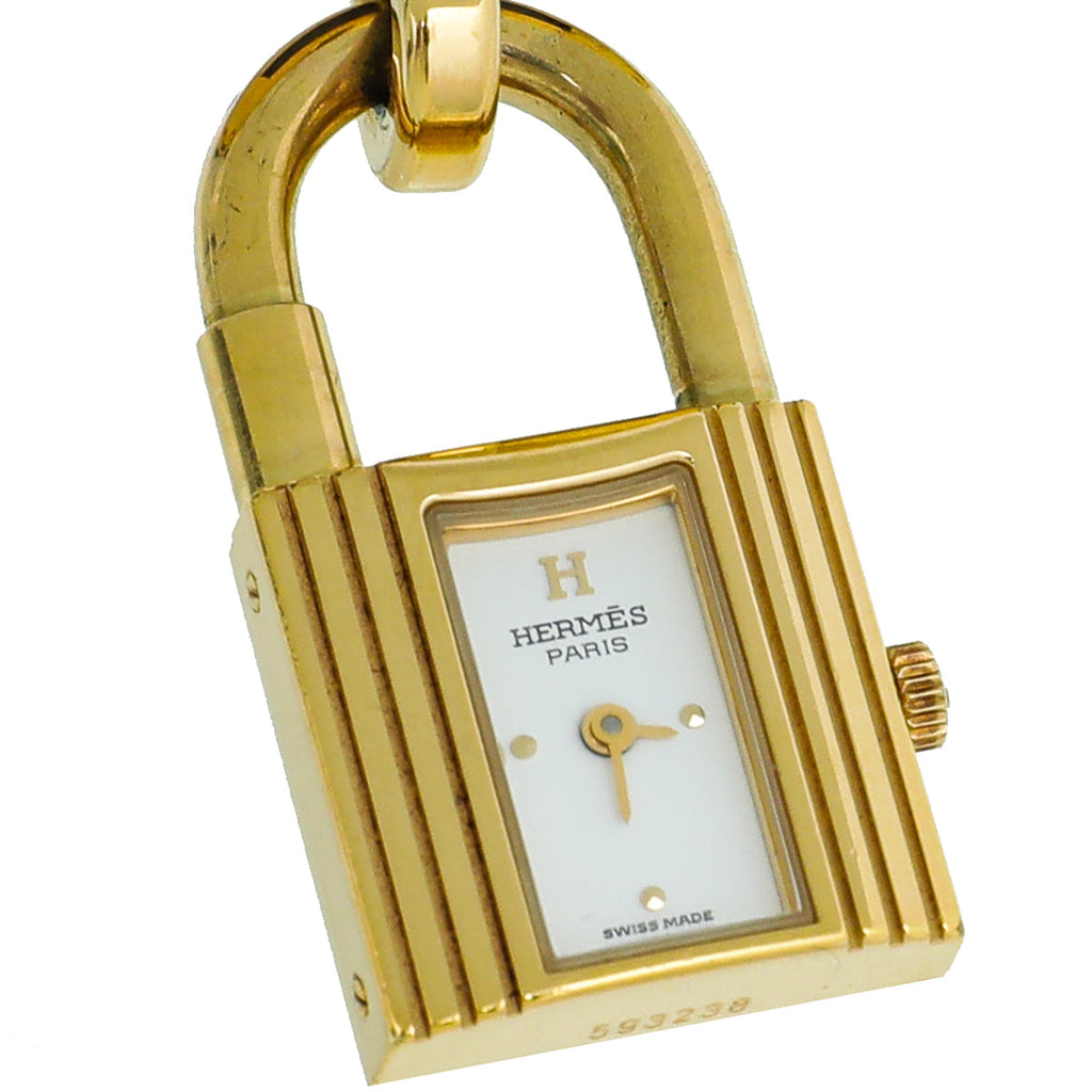 Hermes Gold Cadenas En Plaqué Single Strap Quartz Kelly Watch