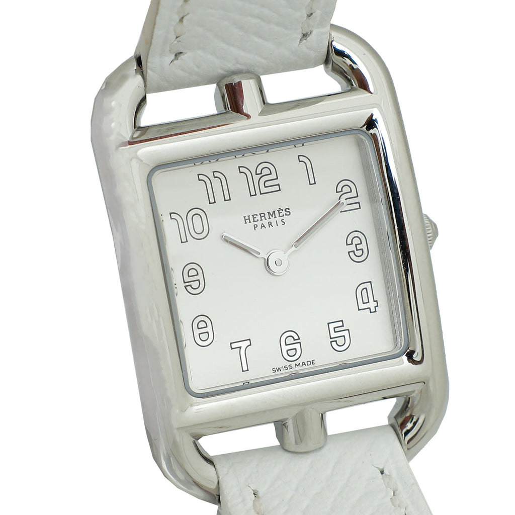 Hermes Steel White Cape Cod Double Tour Quartz Small Model Watch