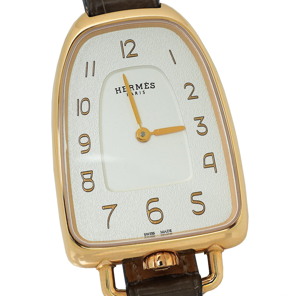 Hermes 18K Rose Case Alligator Galop d'Hermes 26mm Watch