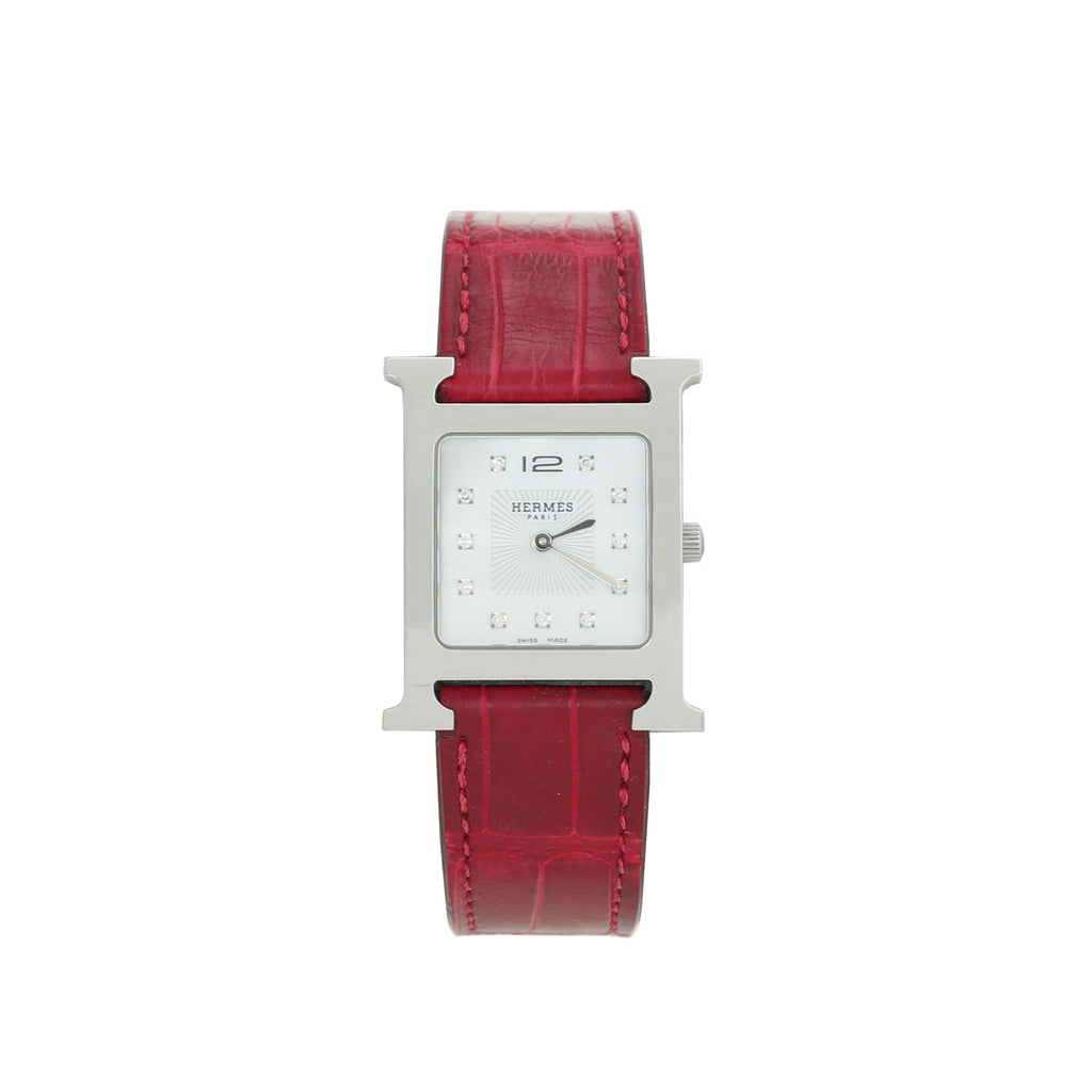 Hermes Steel MOP Diamond Heure H Quartz 25mm Small Watch