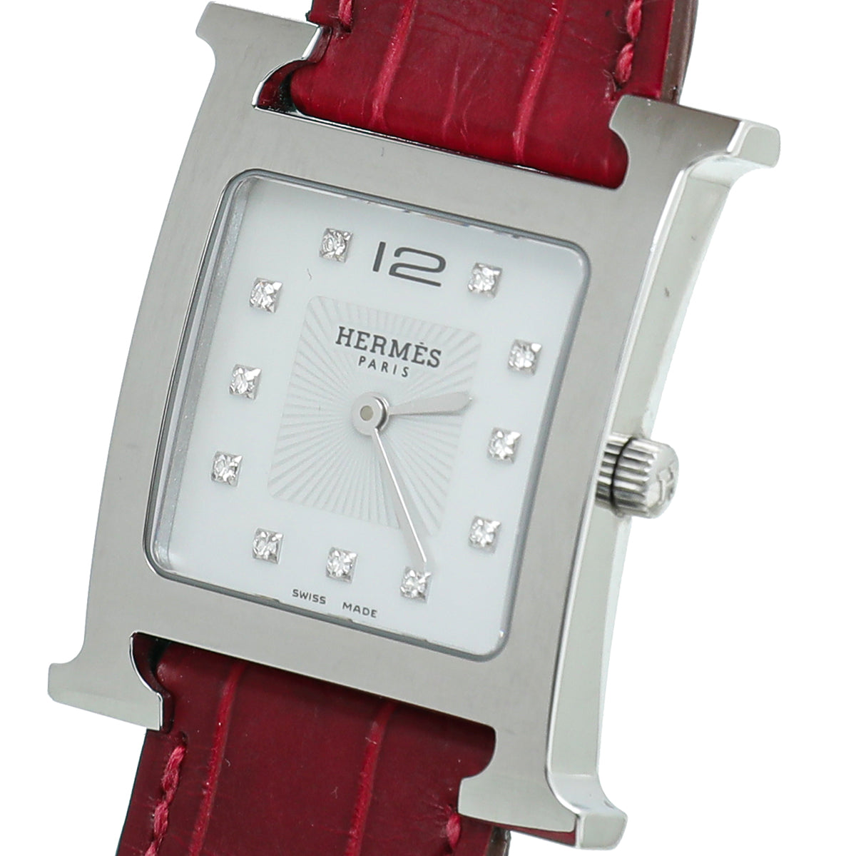 Hermes Steel MOP Diamond Heure H Quartz 25mm Small Watch