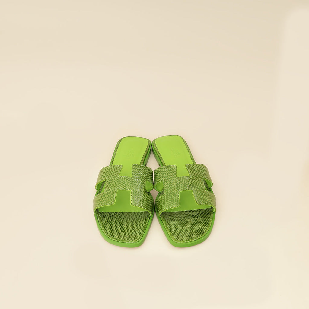 Hermes Vert Absinthe Lizard Oran Sandals 39