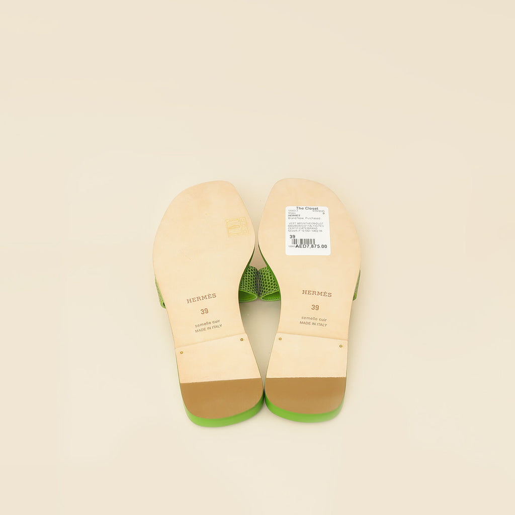 Hermes Vert Absinthe Lizard Oran Sandals 39