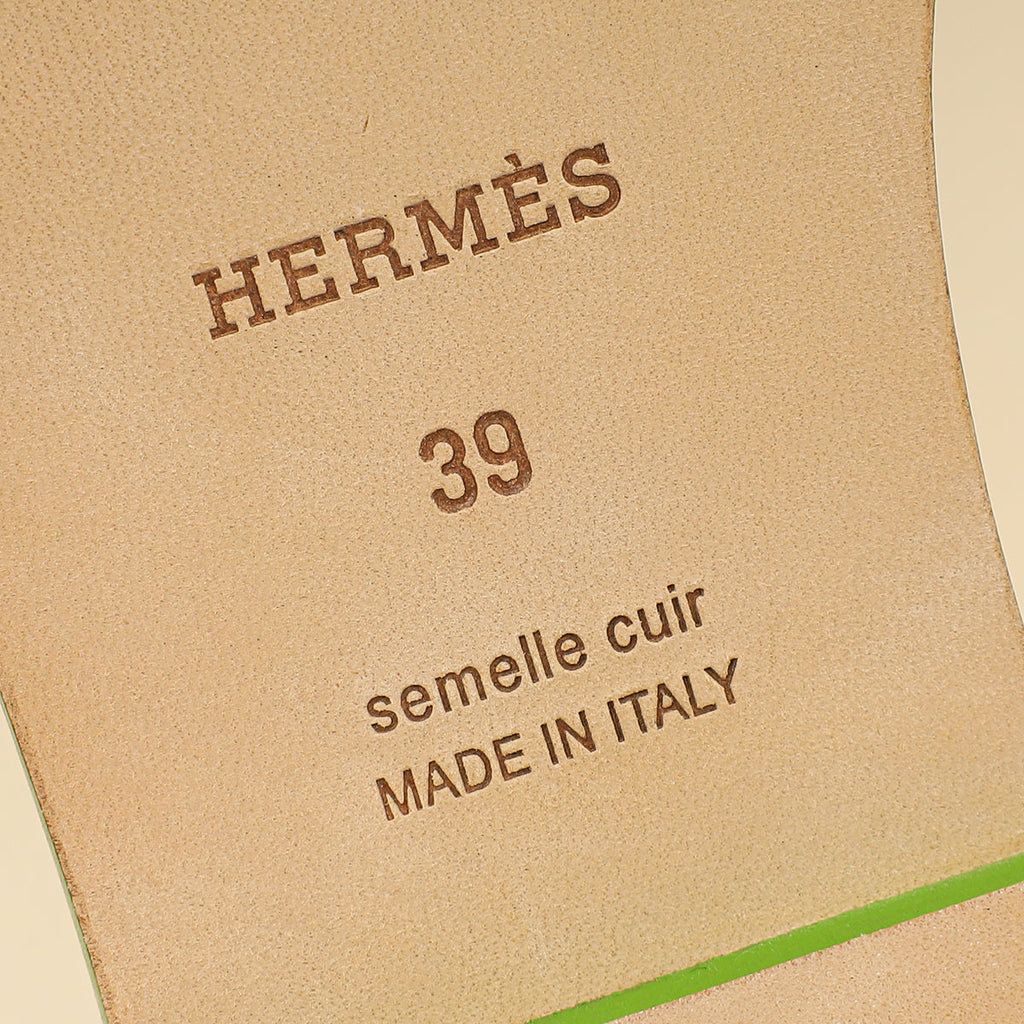 Hermes Vert Absinthe Lizard Oran Sandals 39