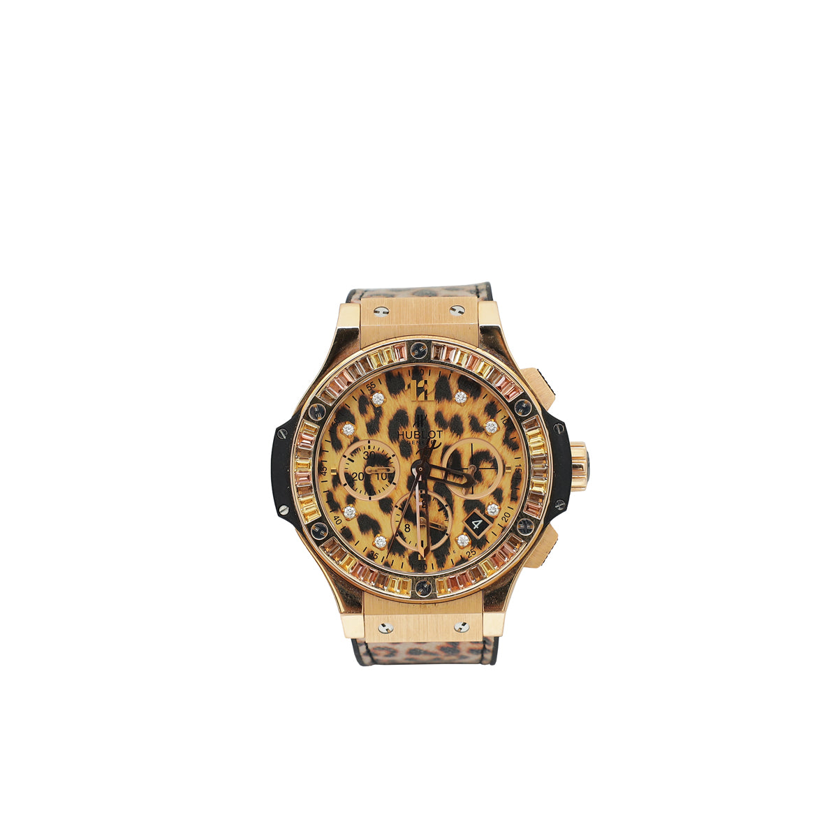 Hublot 18K Rose Gold Leopard Bang Chronograph Automatic Diamond 44mm Watch