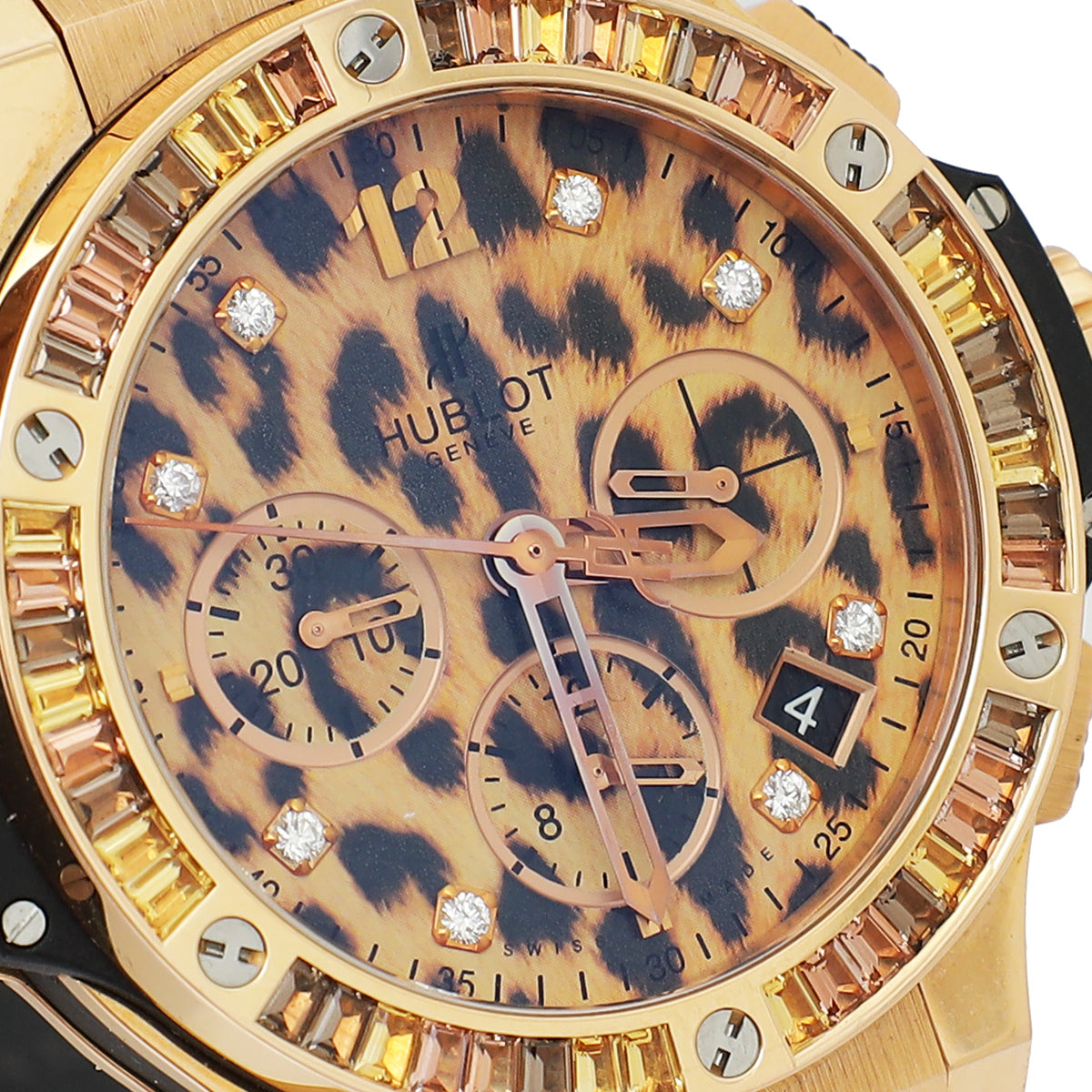 Hublot 18K Rose Gold Leopard Bang Chronograph Automatic Diamond 44mm Watch