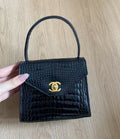 Chanel Vintage Black Crocodile Top Handle Kelly Bag