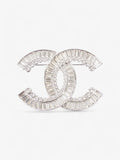 Chanel CC Crystal Brooch Silver Base Metal