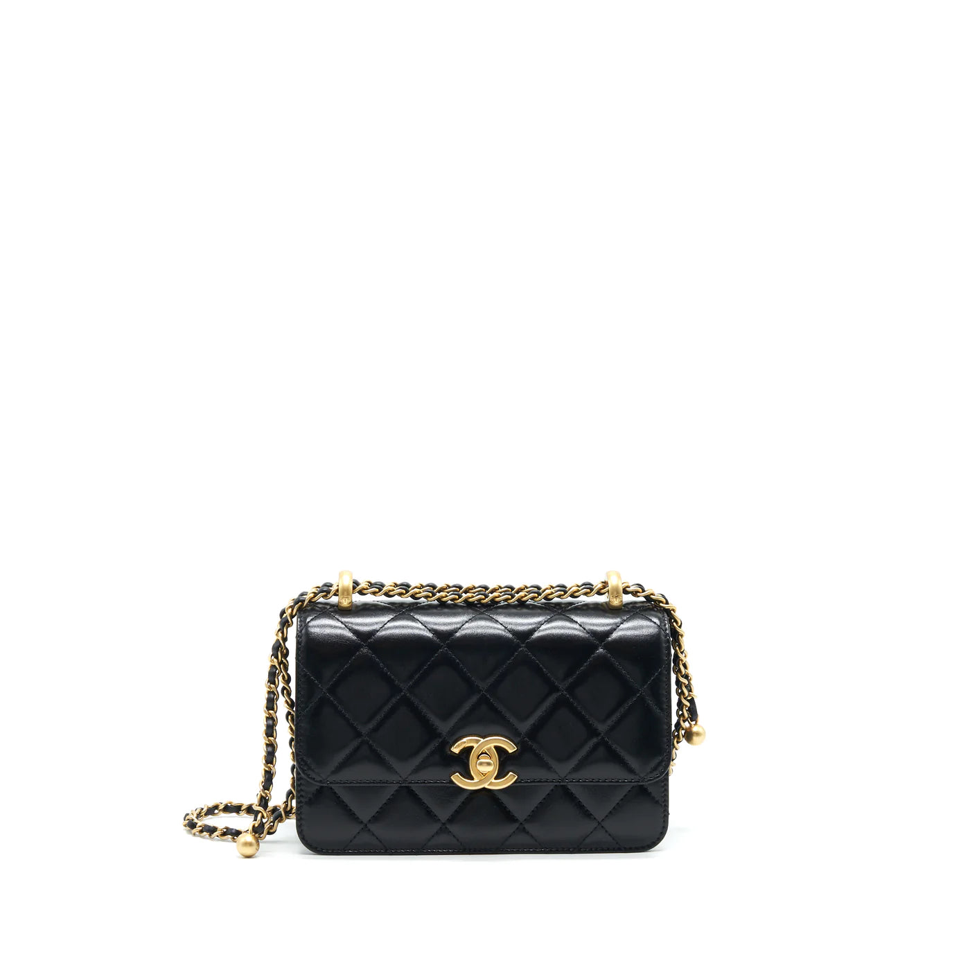 Chanel 24C gold crush mini flap bag calfskin black  (microchip)