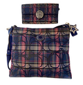 COACH #F20003 Navy Plaid Crossbody/Shoulder Bag with Matching Wallet