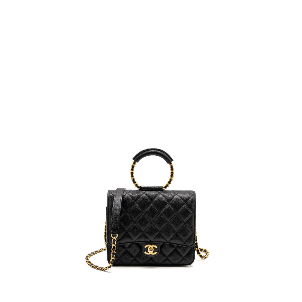 Chanel Circular Handle Quilted Flap Bag Caviar Black