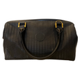 FENDI Vintage Black Striped Canvas Small Boston Handbag
