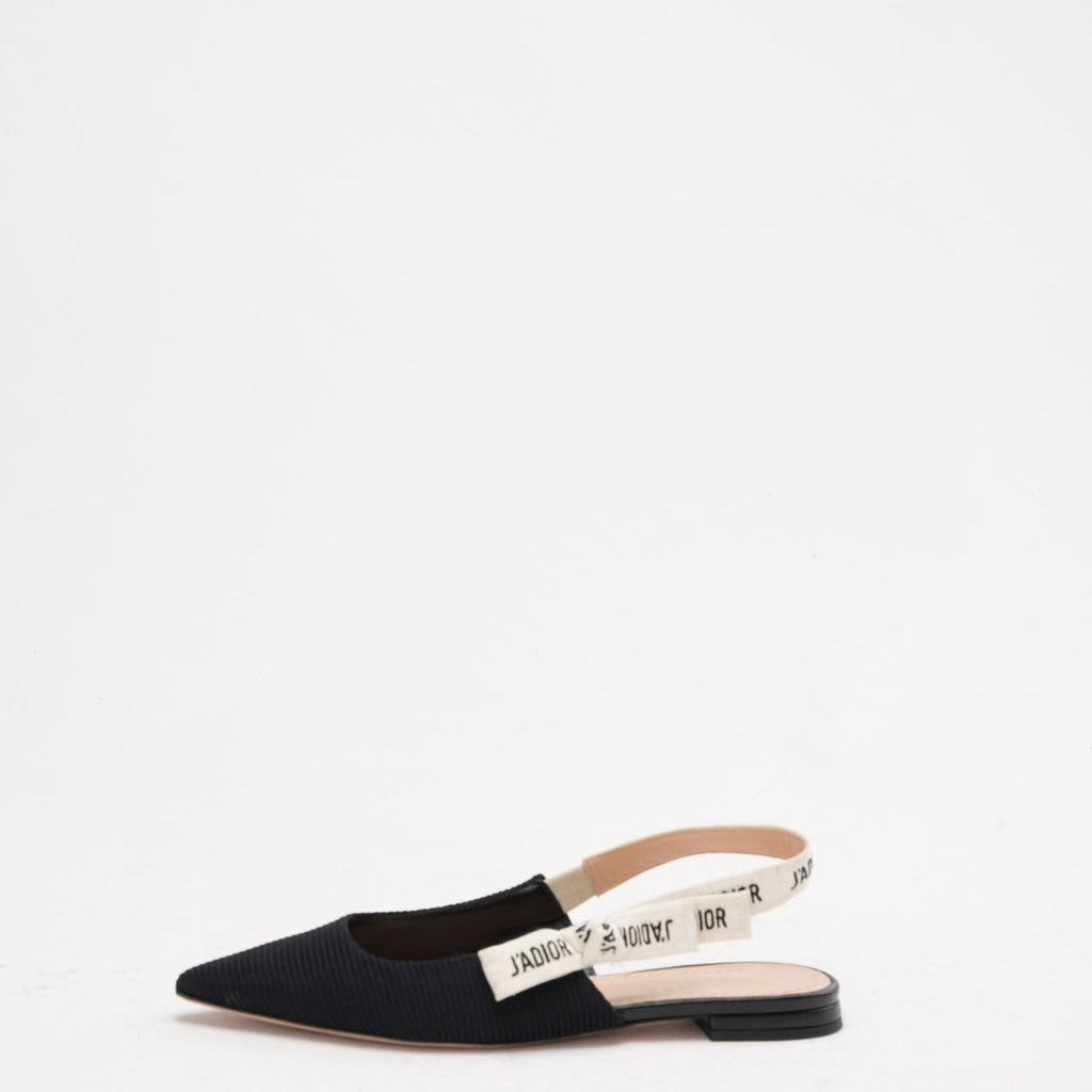 Christian Dior Ribbon Black Fabric J'adior Slingback Size 38.5