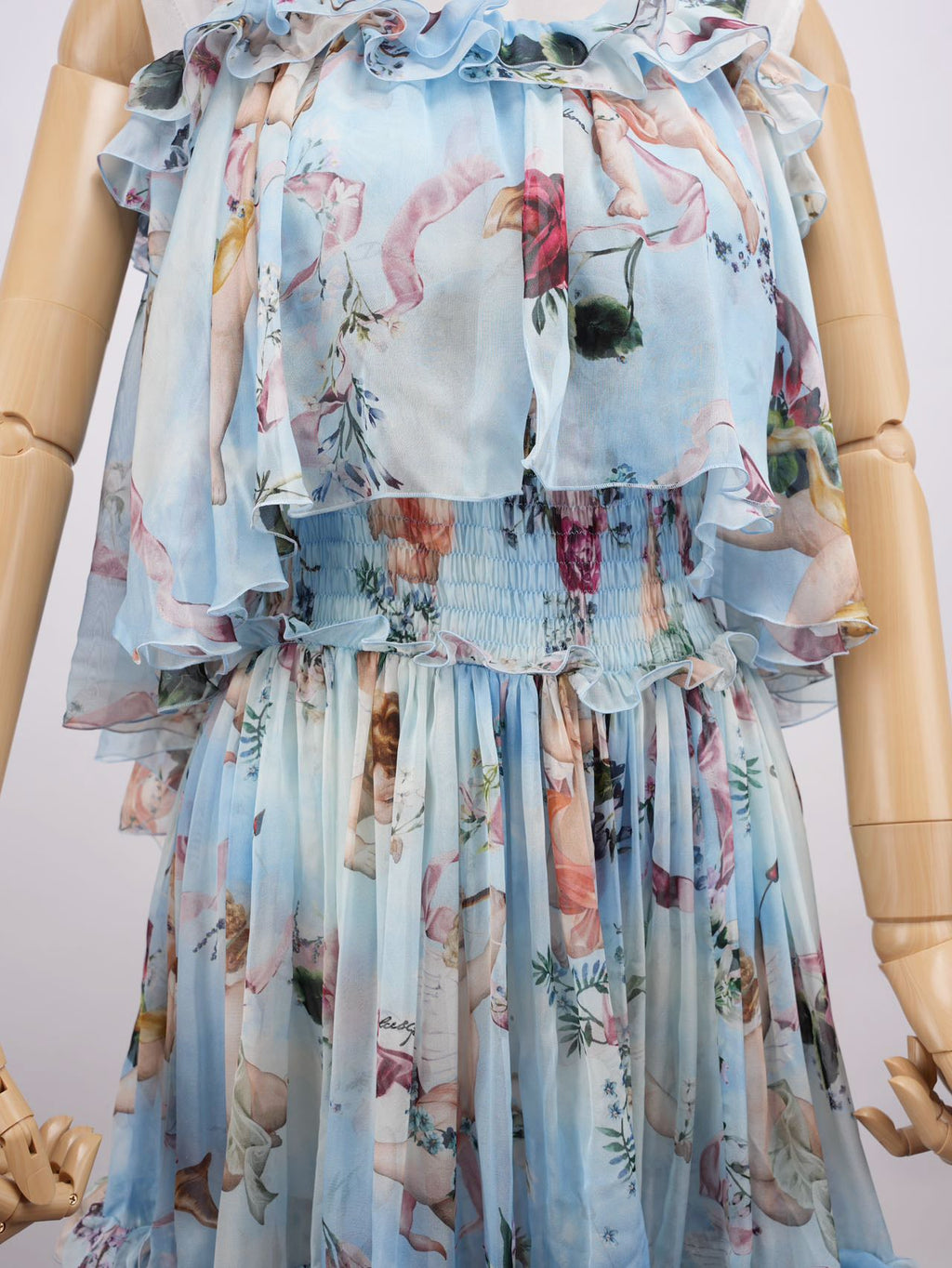 Dolce Gabbana Blue Angle Printed Silk Pleated Midi Dress Blue and Multicolor 38