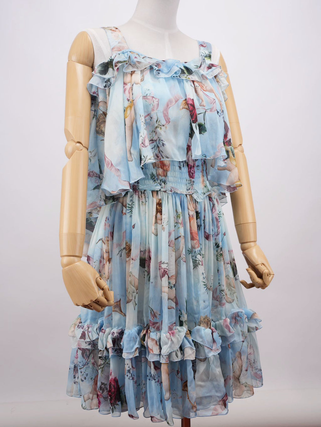 Dolce Gabbana Blue Angle Printed Silk Pleated Midi Dress Blue and Multicolor 38