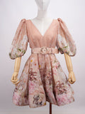 Zimmermann Women's Dancer Floral Puff-Sleeve Mini Dress size 2