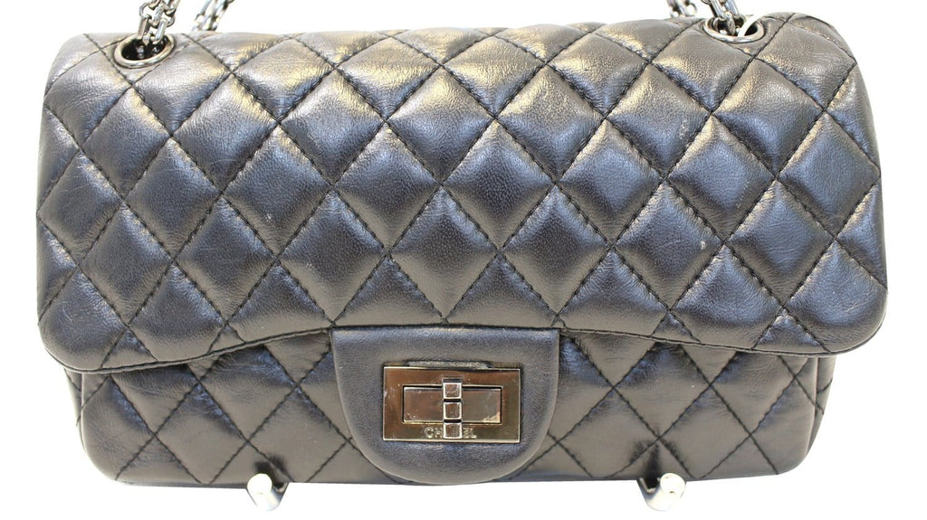 CHANEL Black Metallic Reissue 2.55 Leather Flap Bag