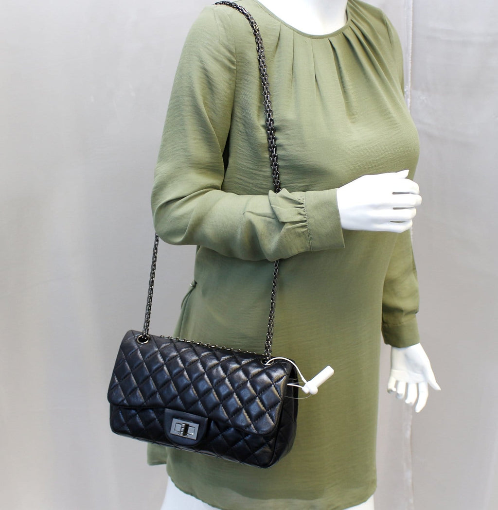 CHANEL Black Metallic Reissue 2.55 Leather Flap Bag