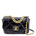 CHANEL 19 Small Flap Quilted Lambskin Leather Shoulder Bag Black