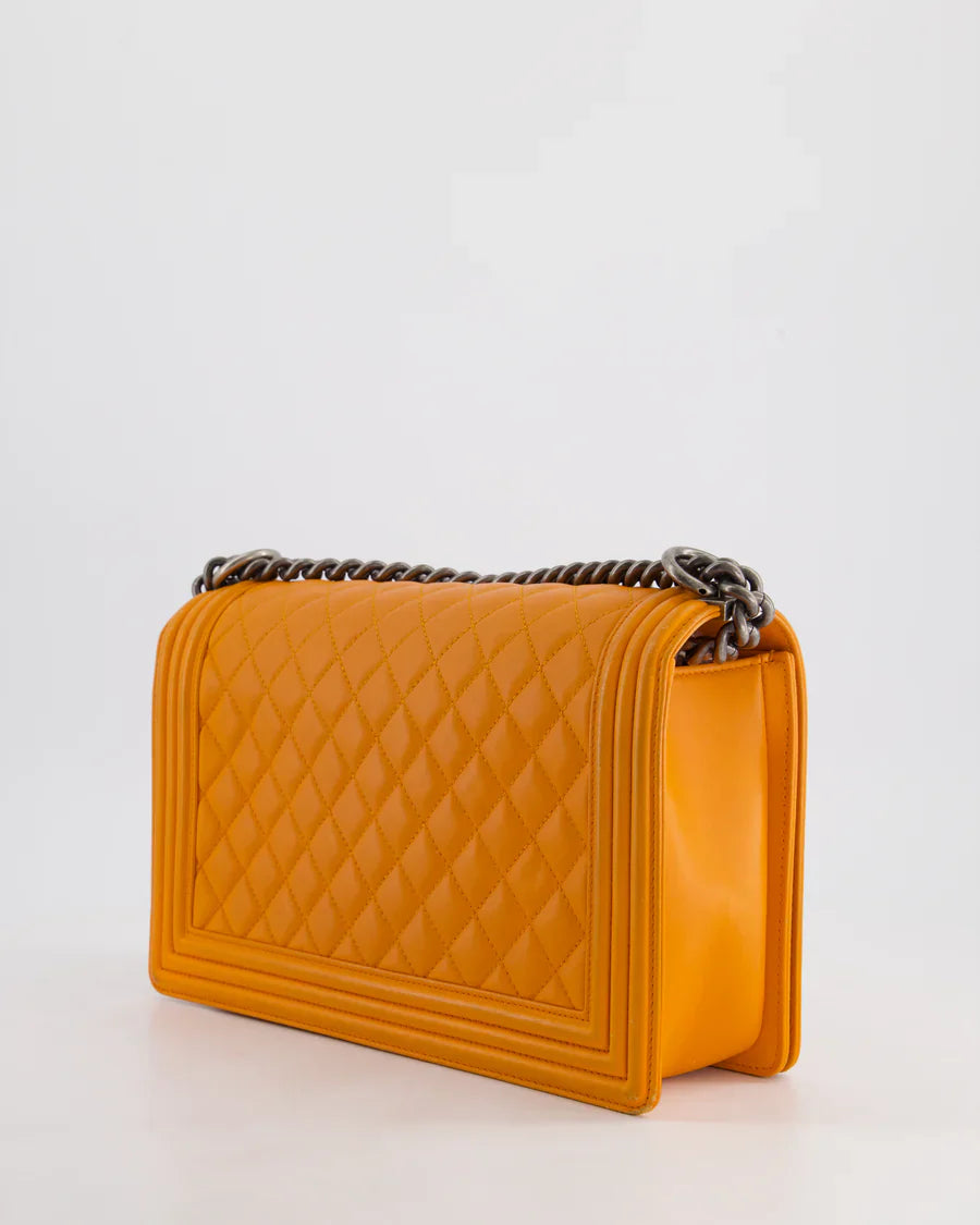 Chanel Medium Boy Bag Lamb Orange 2015